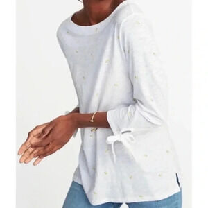 Old Navy lemon NWOT Tie Sleeve Lemon Print Top - White / Yellow sz XL 16/18